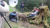 divoké prase Rozinka s herci, puštíkem a fotografem